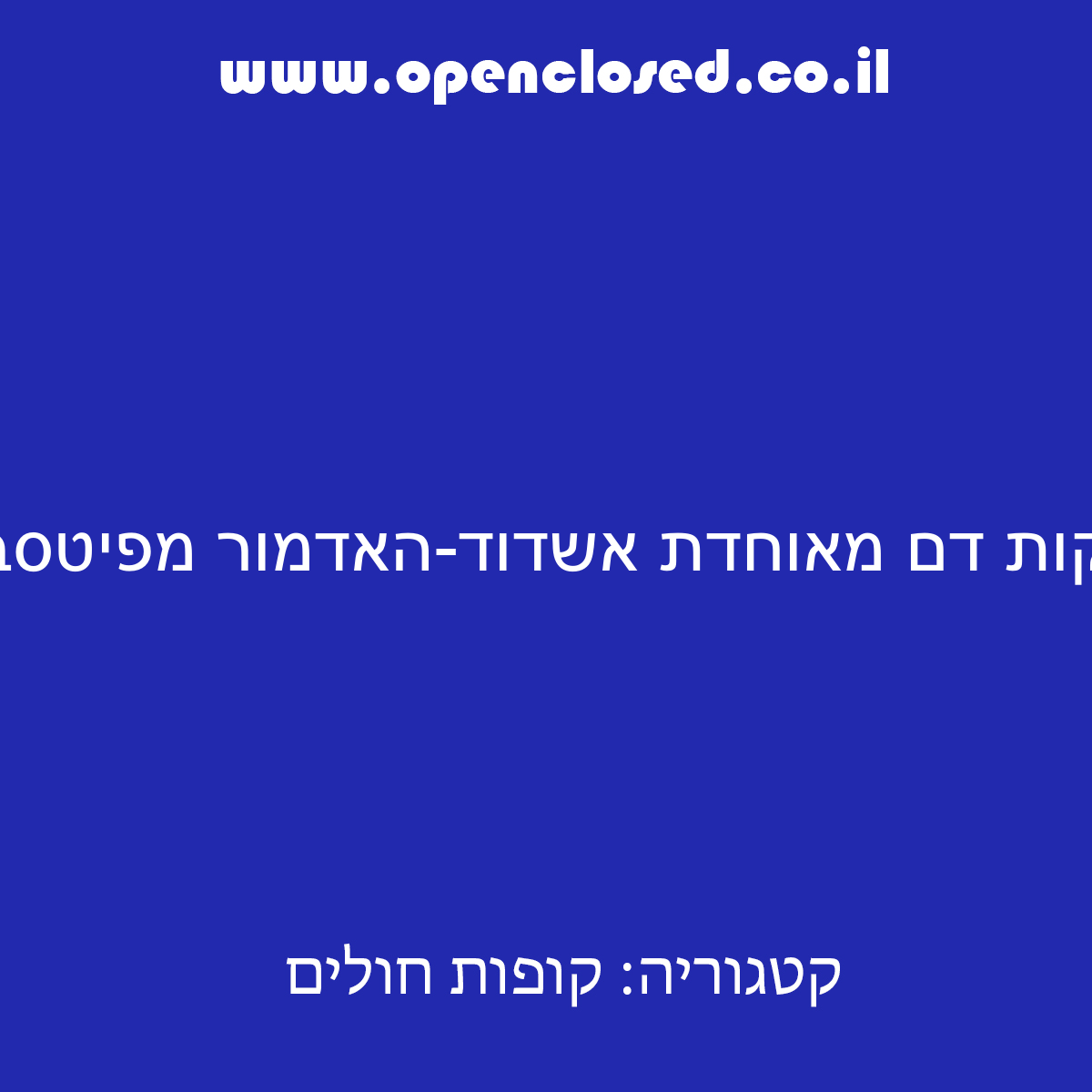 בדיקות דם מאוחדת אשדוד-האדמור מפיטסבורג